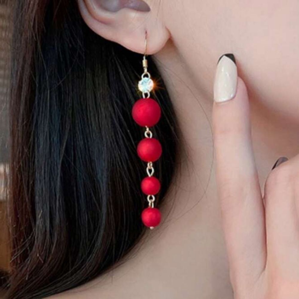 3for$20 NEW Long Imitation Pearl Chain Drop Earrings Elegant Red Beaded Earrings